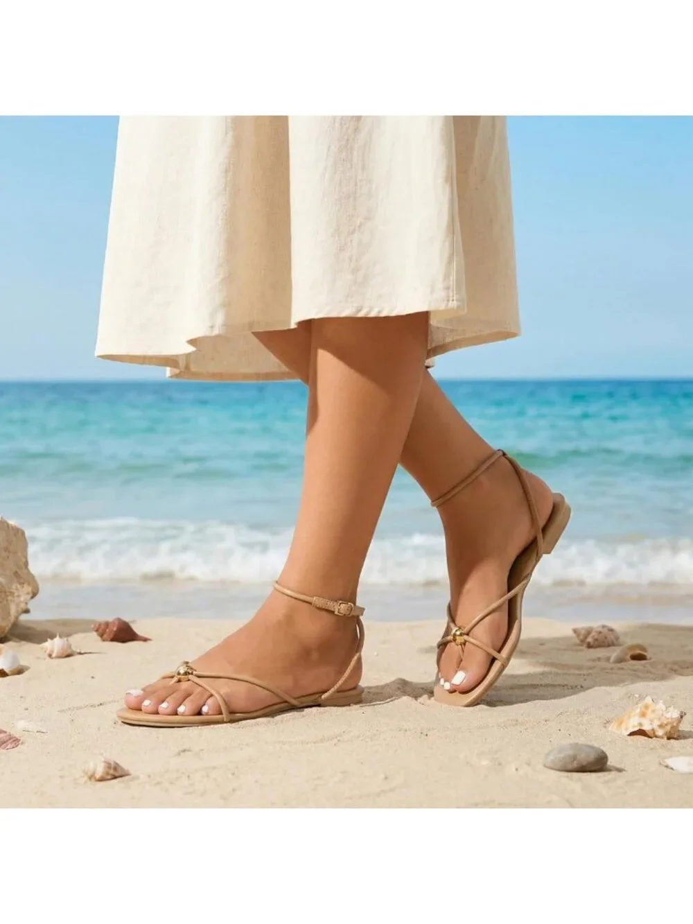 Comfortable Strappy Flat Sandals for Women - Open Toe Ankle Strap Summer Shoes